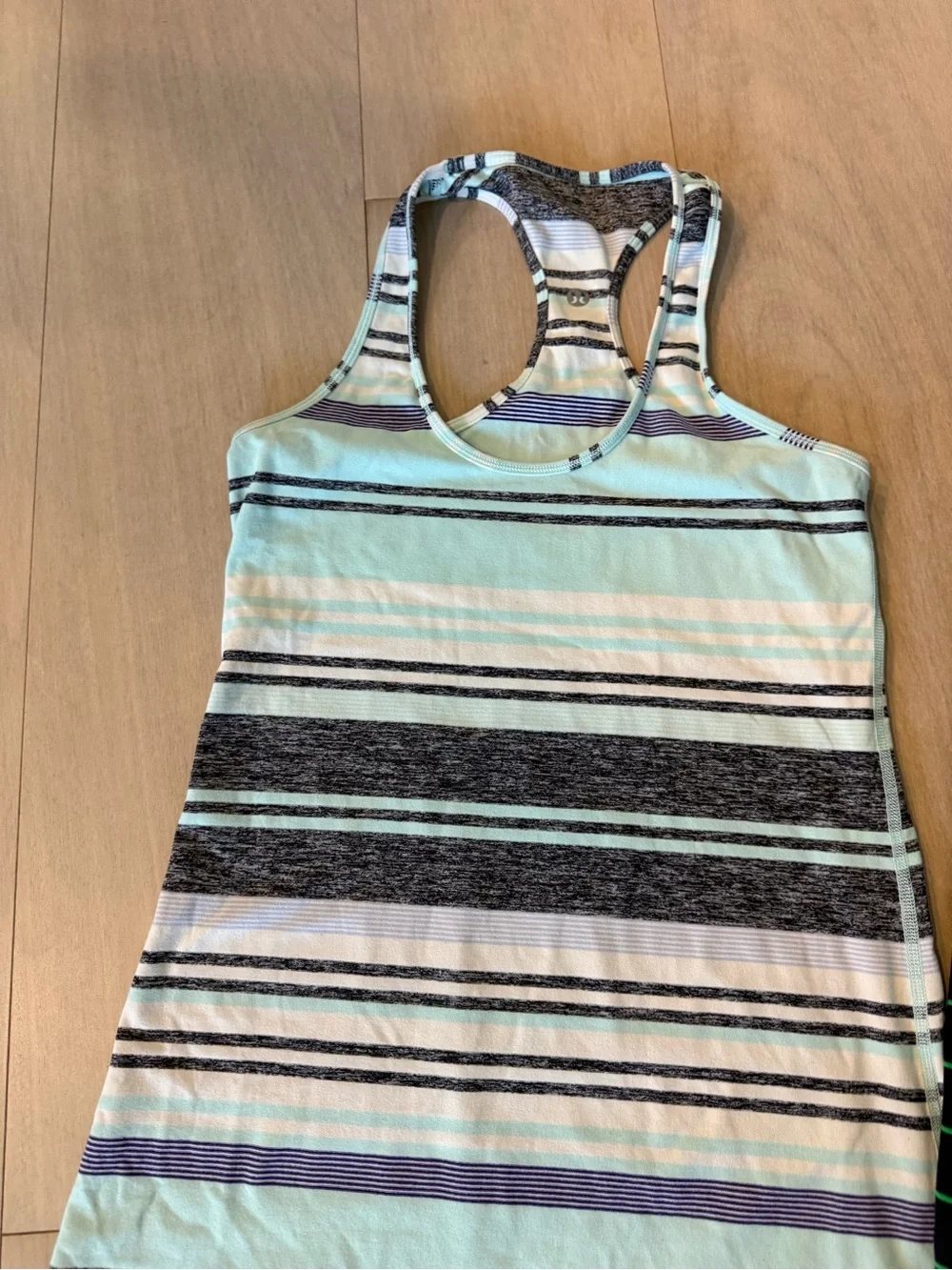2 Lululemon Athletica Striped Racerback Tank - Light Blue & navy with green